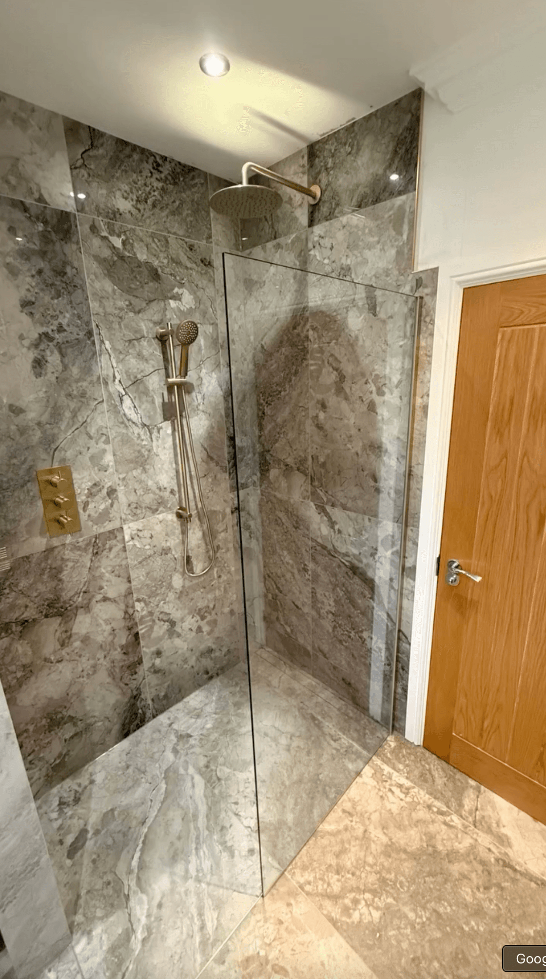 En-suite wetroom in Sprotbrough with bespoke basin and brushed brass details