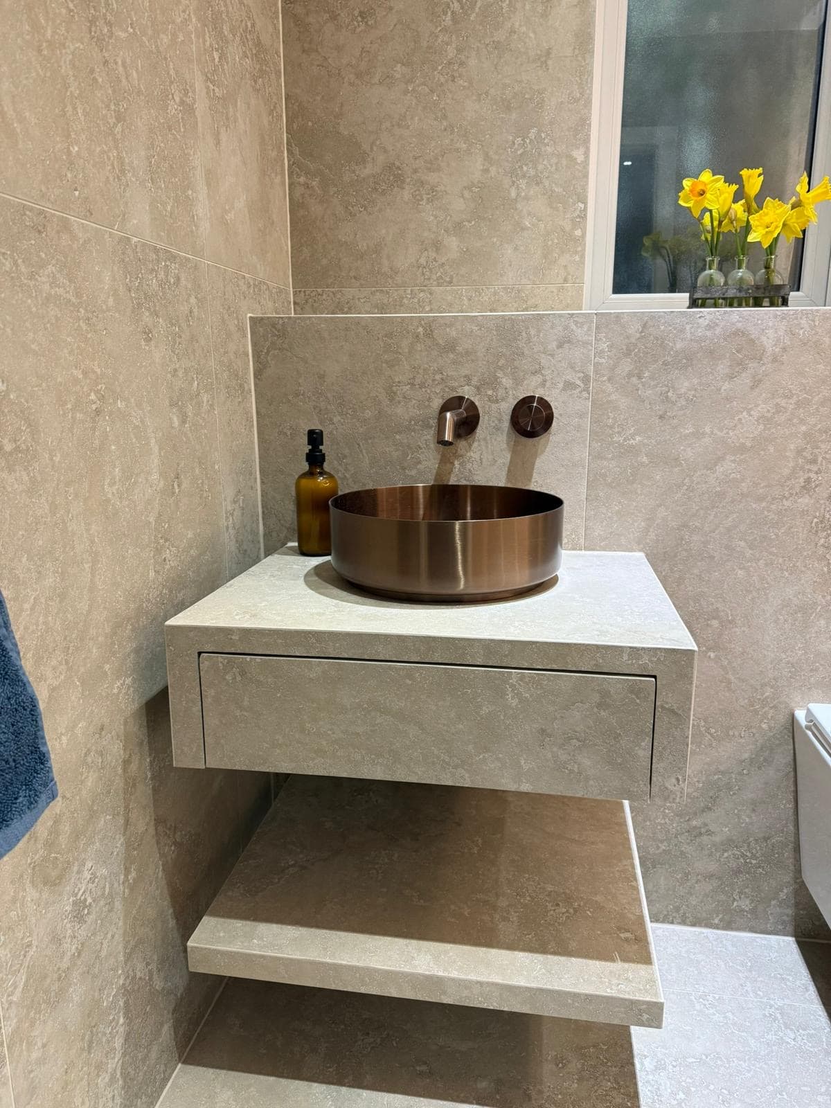 Beauty Space bathroom in Sprotbrough with bespoke vanity and bronze details