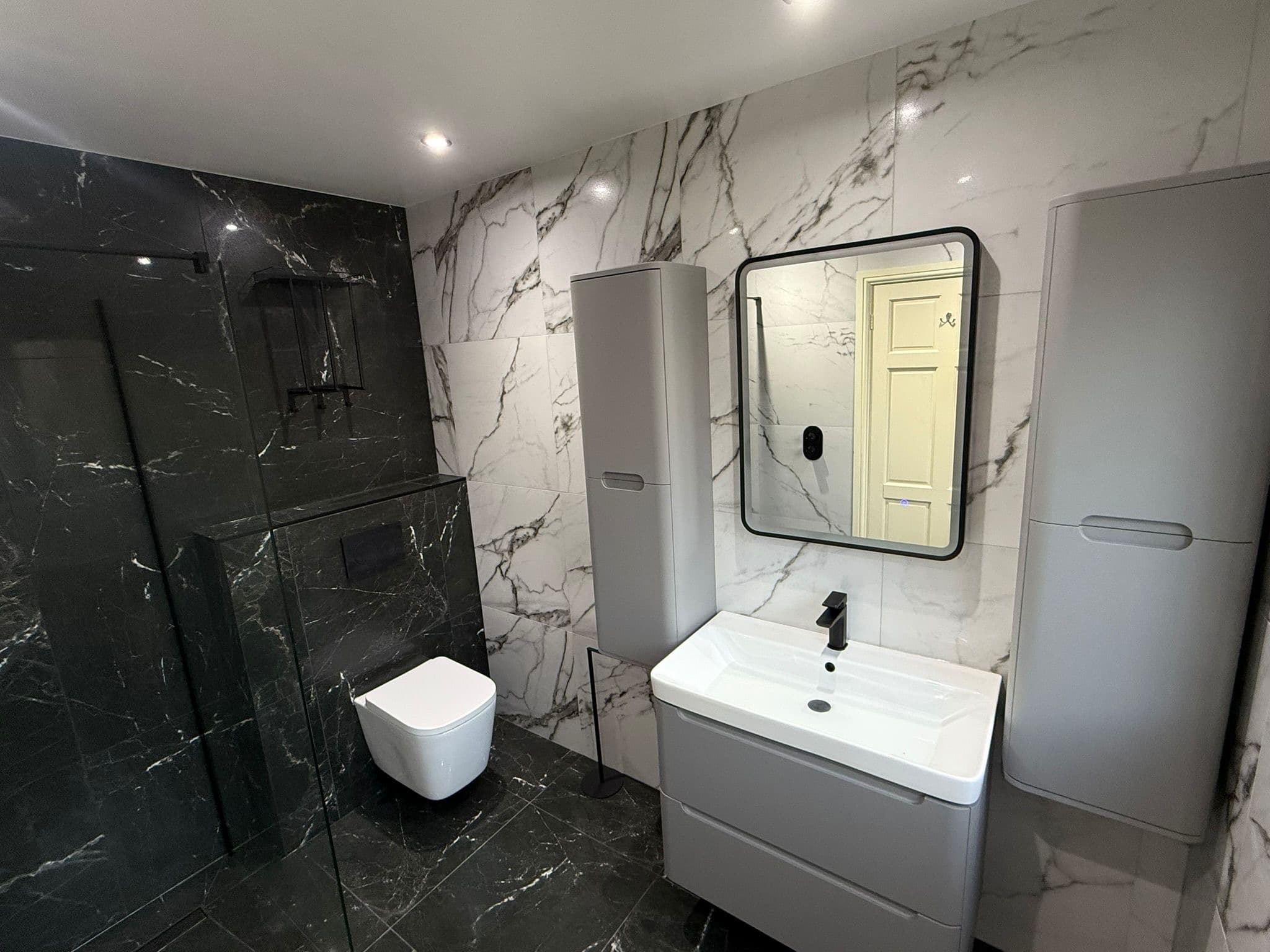 Retford wetroom with matt black fittings and walk-in shower