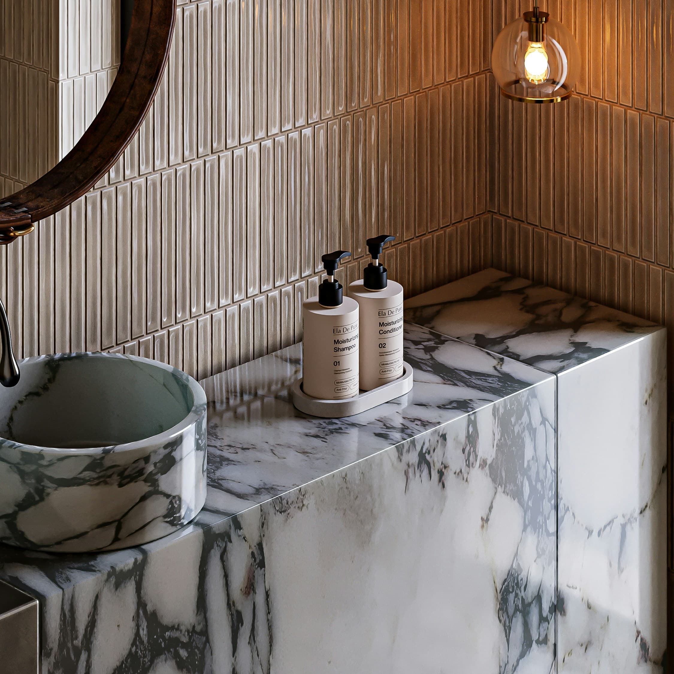 Hand-finished marble basin by Bespoke Tiling